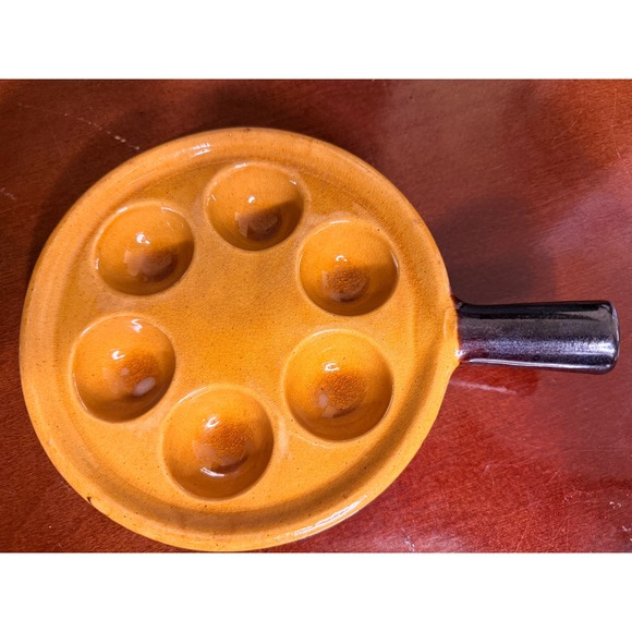 Unbranded Other - Vintage Ceramic Escargot Plate Mustard Yellow 6 Well Snail Dish with Handle